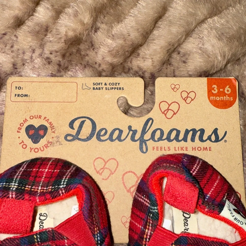 Dearfoams Red Plaid Baby Bear Slippers